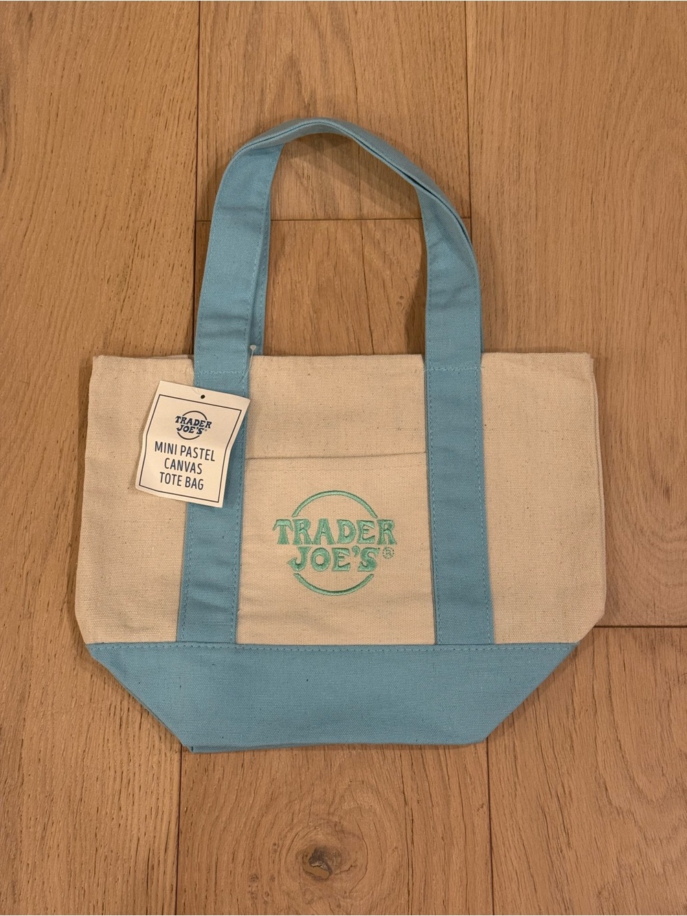 Trader Joe’s Mini Pastel Canvas Tote Bag in Light Blue
